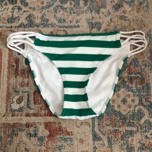 Abercrombie Green and White Stripe Bikini Bottom Strappy Sides Size Small